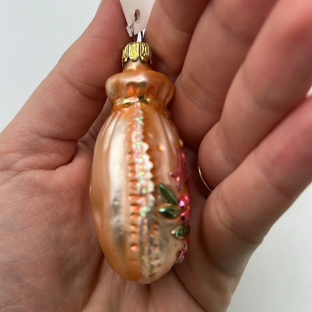 Rare Christopher Radko Glass Ornament Collectible Pompadour Purse Bag Flowers